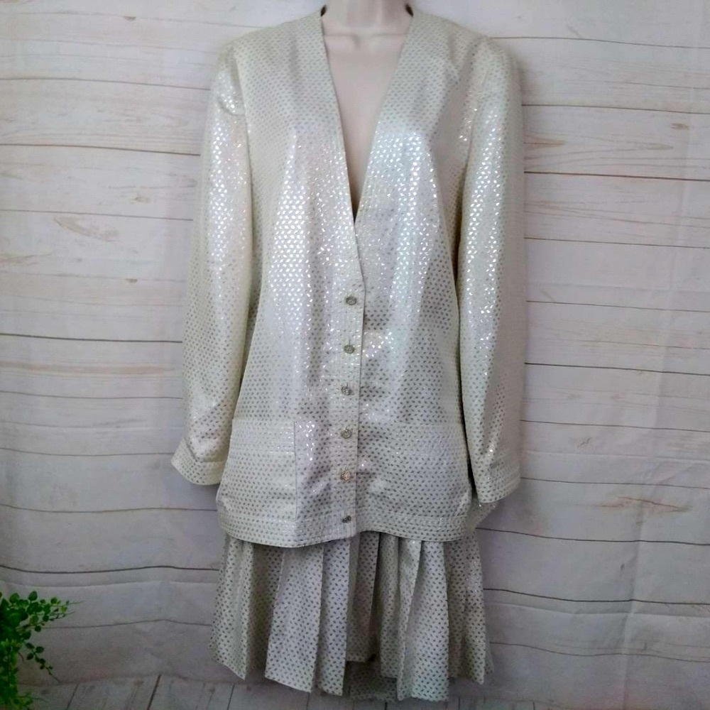 Adele Simpson Metallic Silk  Skirt Suit Dress 10